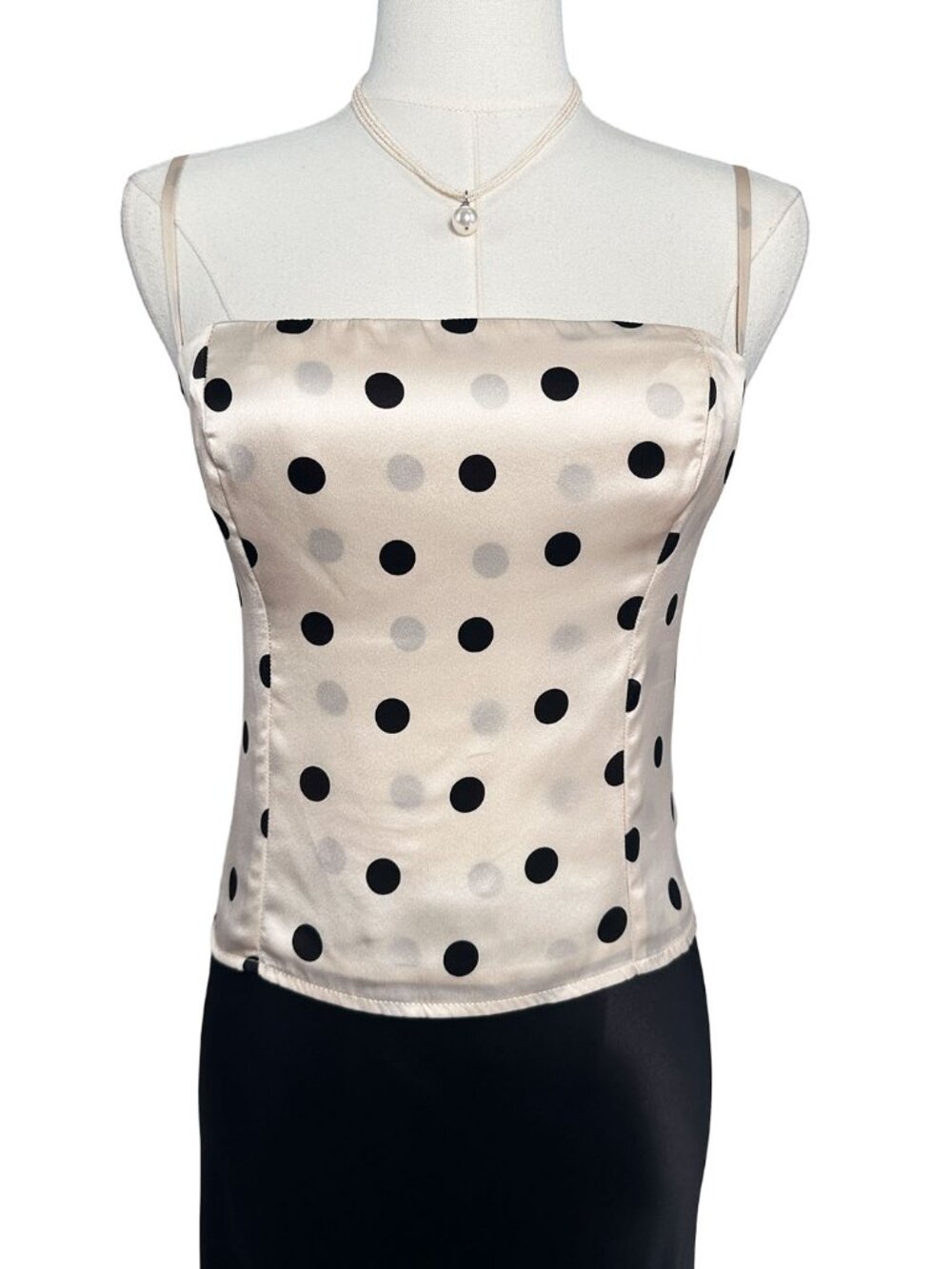 Reformation Overland Silk Top Polka Dot Camisole Cream Black 4